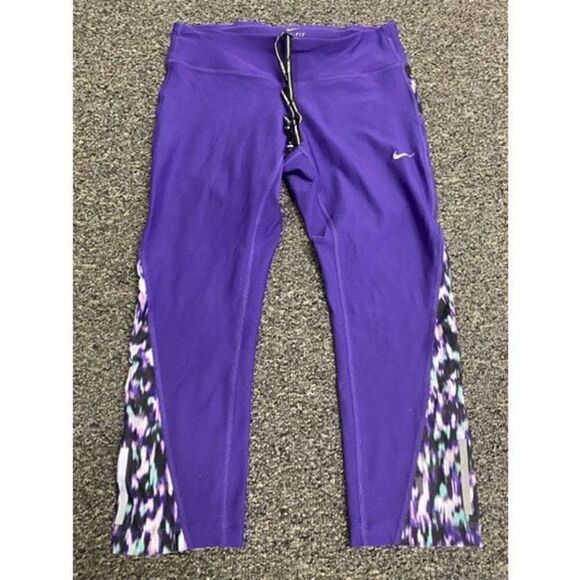 Nike Dri-Fit Women's Abstract Athletic Capri Leggings Purple Medium - Picture 6 of 6